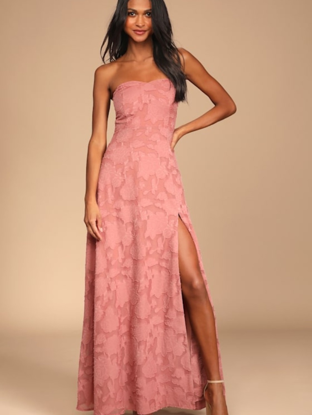 Lulus Garden Of Romance Rusty Rose Burnout Maxi Dress Pink - Size S